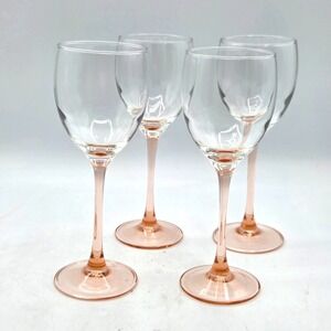 Set Of 4 VTG Luminarc France Rose Pink 6oz Stemmed Wine/Goblet Glasses Barware